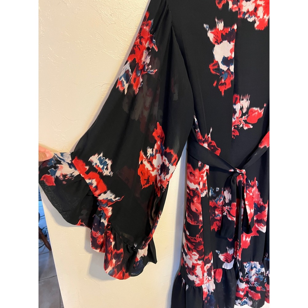 Betsey Johnson Floral Bell Sleeve Mini Dress Dark Romantic Date 90s Y2K V-Neck - Picture 5 of 8